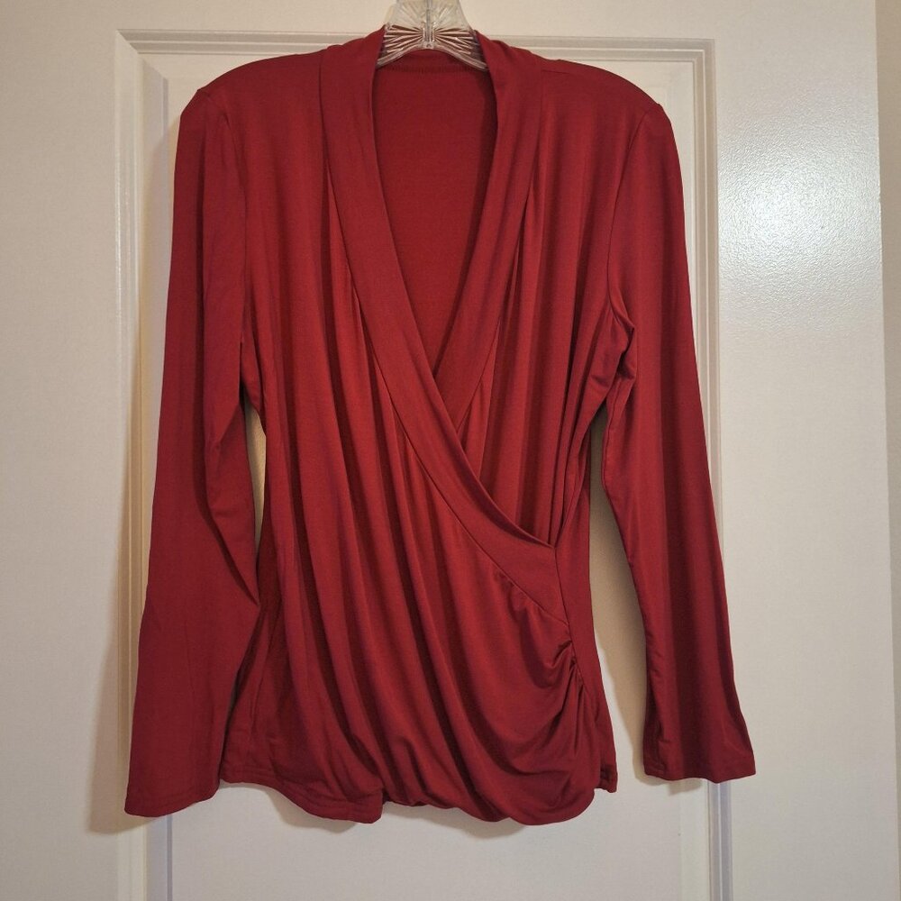 Silky Cross Front Shawl Collar Knit Top